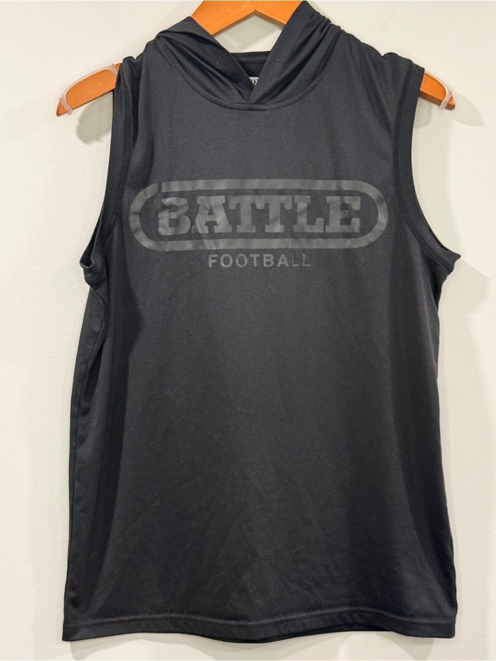 Battle Football Mens Sleeveless Black Hoodie Performance Tank Top Size S